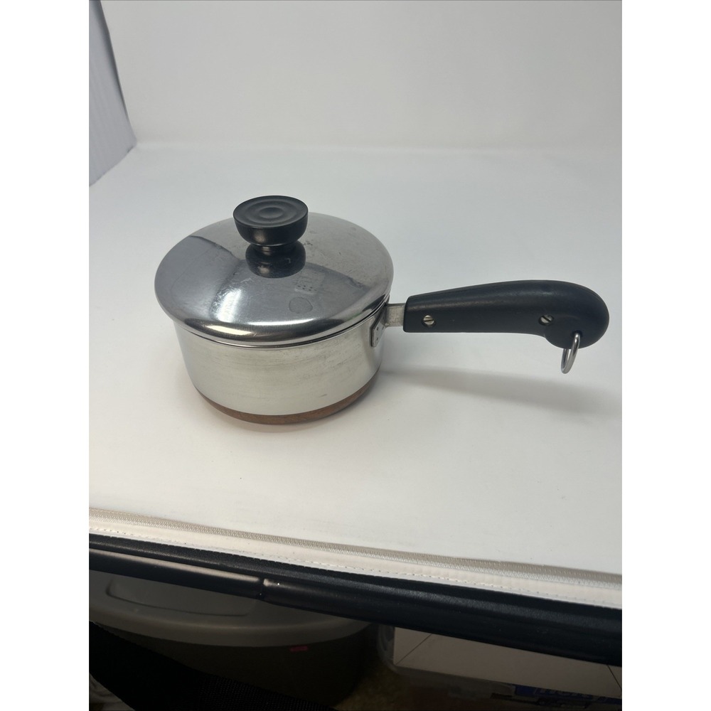 Vintage Revere Ware 1 Qt Stainless Steel Copper Clad Saucepan with Matching Lid